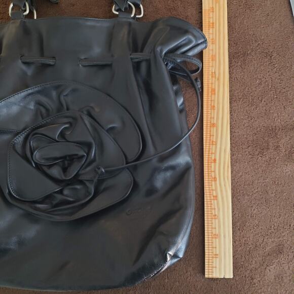 Oxone Paris VINTAGE Rose Embellished Leather Shoulder Drawstring Bucket Bag - Picture 13 of 16